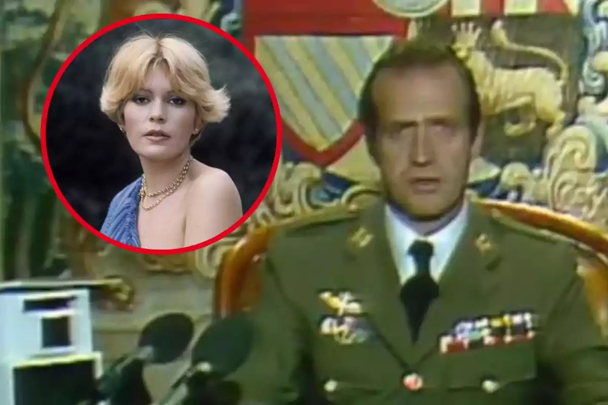 Un hombre en uniforme militar aparece en una transmisión televisiva, mientras que una mujer rubia está en un recuadro circular superpuesto.