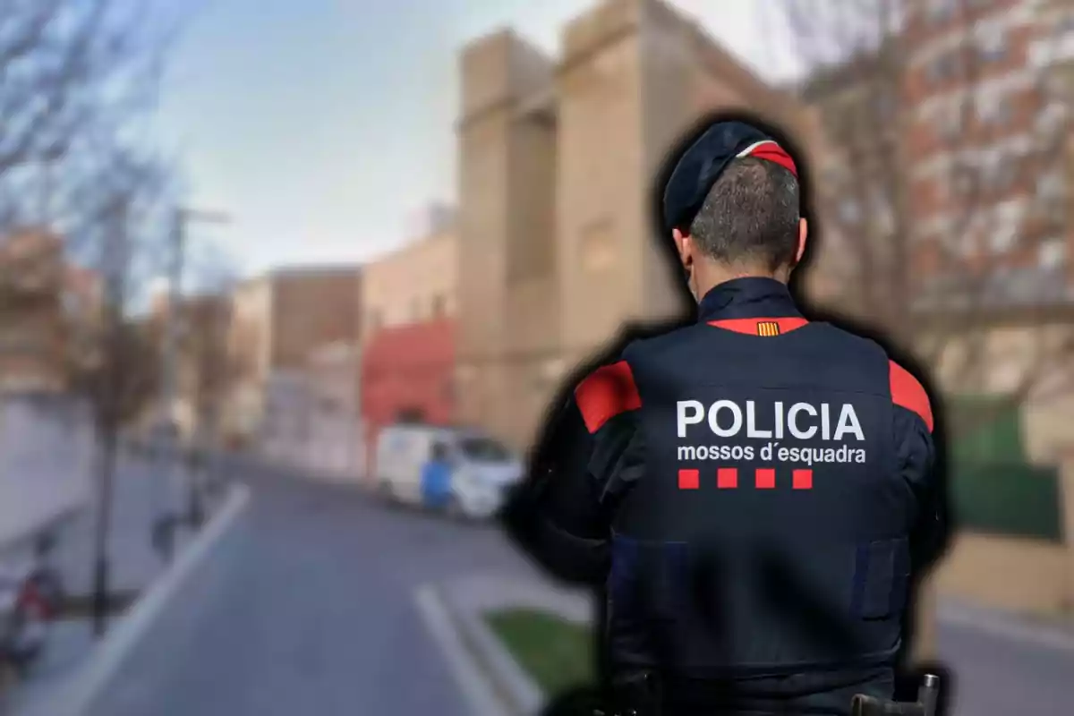 Un agent dels Mossos d'Esquadra d'esquena a un carrer urbà.