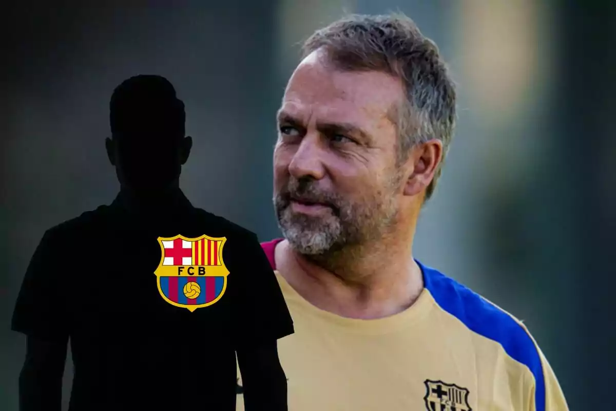 Un home amb samarreta esportiva del FC Barcelona amb una silueta fosca amb l?escut del club.