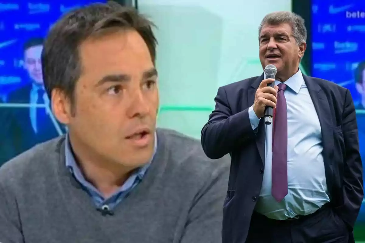 Dos homes en un entorn professional, un parlant per micròfon i un altre en un estudi de televisió.