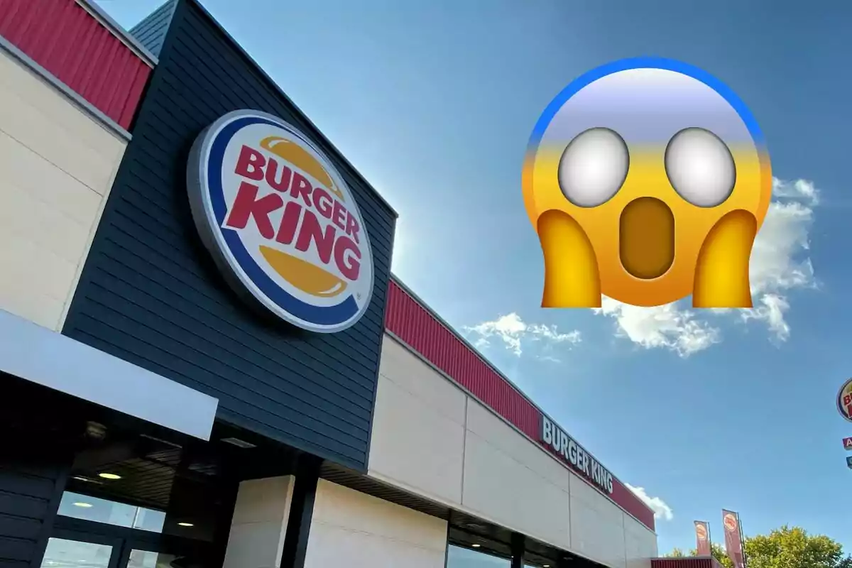 Davant d'un restaurant Burger King amb un emoji sorprès al cel. Davant d'un restaurant Burger King amb un emoji sorprès al cel.