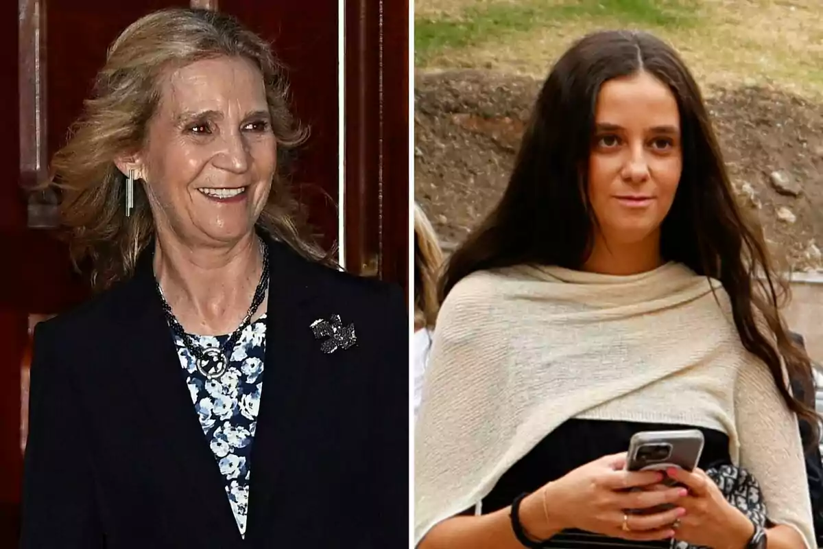 Montaje con la foto de la Infanta Elena al lado izquierdo y Victoria Federica al lado derecho, ambas sonriendo y Victoria con el móvil en las manos Montaje con la foto de la Infanta Elena al lado izquierdo y Victoria Federica al lado derecho, ambas sonriendo y Victoria con el móvil en las manos