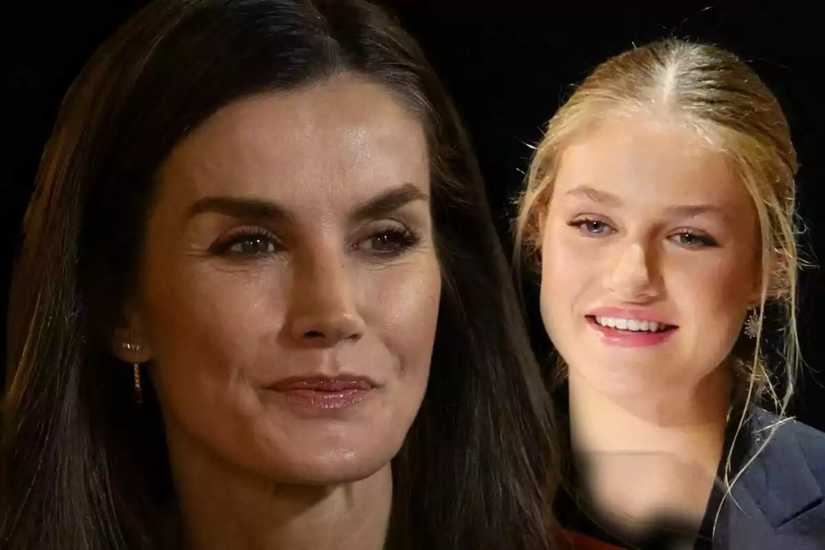 Close-up photo montage of Letizia Ortiz and Leonor de Borbón, both with serious faces.
