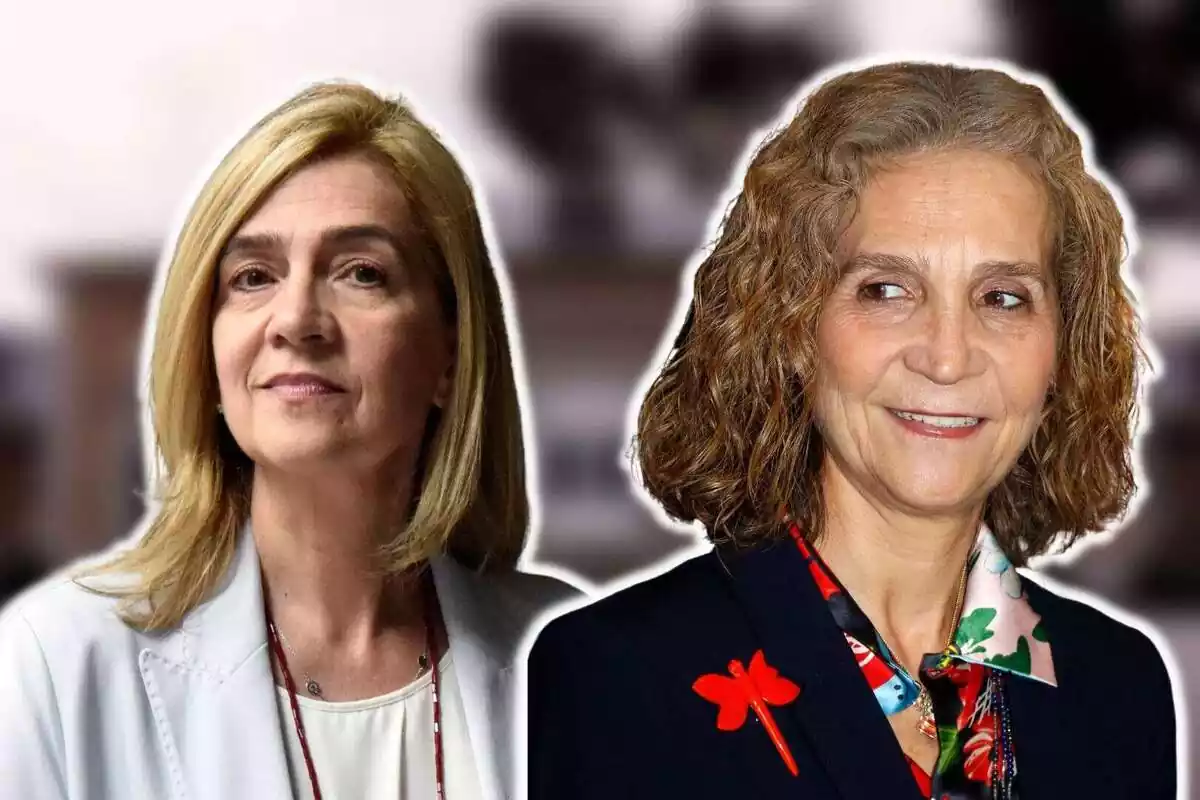 Muntatge de la infanta Cristina seriosa i la infanta Elena somrient
