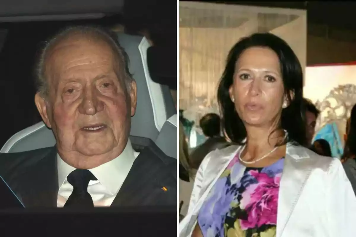 Juan Carlos I and Marta Gayá in a collage, one in a car and the other at a social event. Juan Carlos I and Marta Gayá in a collage, one in a car and the other at a social event.