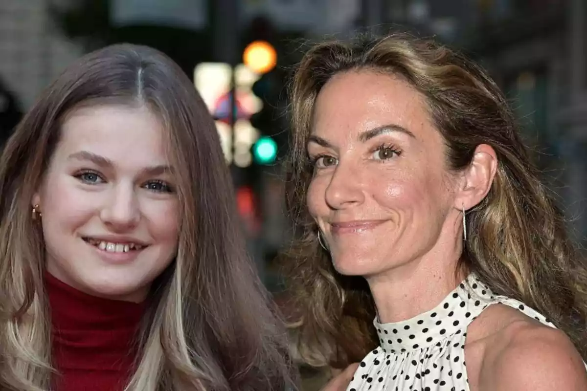 Montaje con Leonor sonriendo con el pelo suelto y Telma Ortiz sonriendo con una camiseta de topos Montaje con Leonor sonriendo con el pelo suelto y Telma Ortiz sonriendo con una camiseta de topos