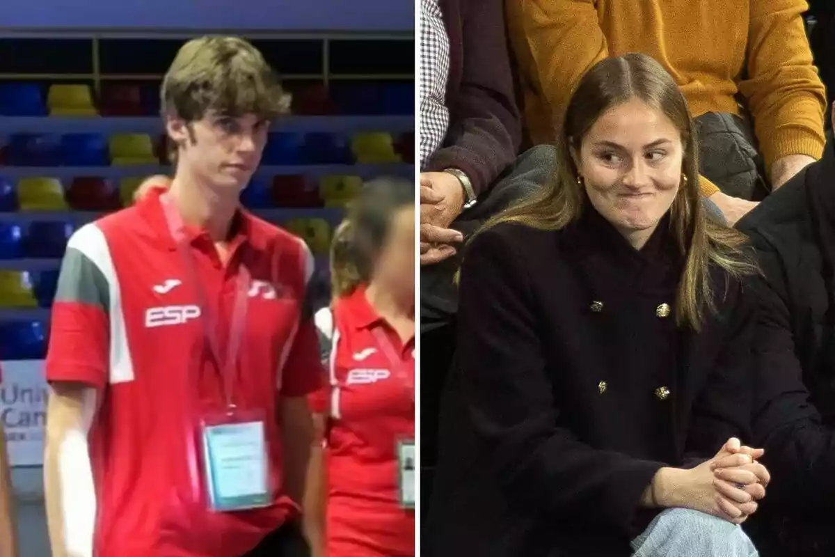 Pablo Urdangarin y Johanna Zott en diferentes contextos, Pablo en un evento deportivo con uniforme de España y Johanna en una audiencia, aparentemente disfrutando del evento. Pablo Urdangarin y Johanna Zott en diferentes contextos, Pablo en un evento deportivo con uniforme de España y Johanna en una audiencia, aparentemente disfrutando del evento.