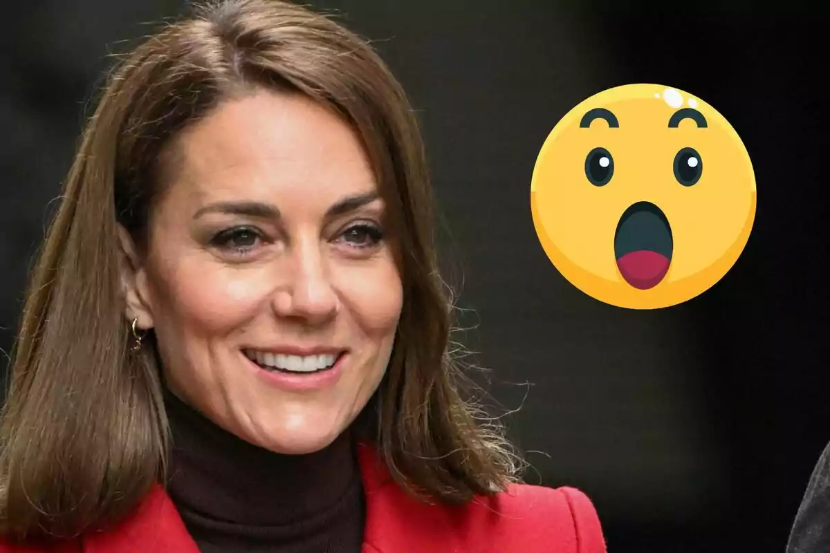 Kate Middleton sonriente con un emoji sorprendido al lado.