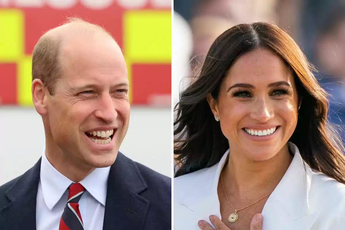 El príncep Guillem i Meghan Markle somrients en un muntatge de dues fotos costat a costat, tots dos vestits de manera formal. El príncep Guillem i Meghan Markle somrients en un muntatge de dues fotos costat a costat, tots dos vestits de manera formal.