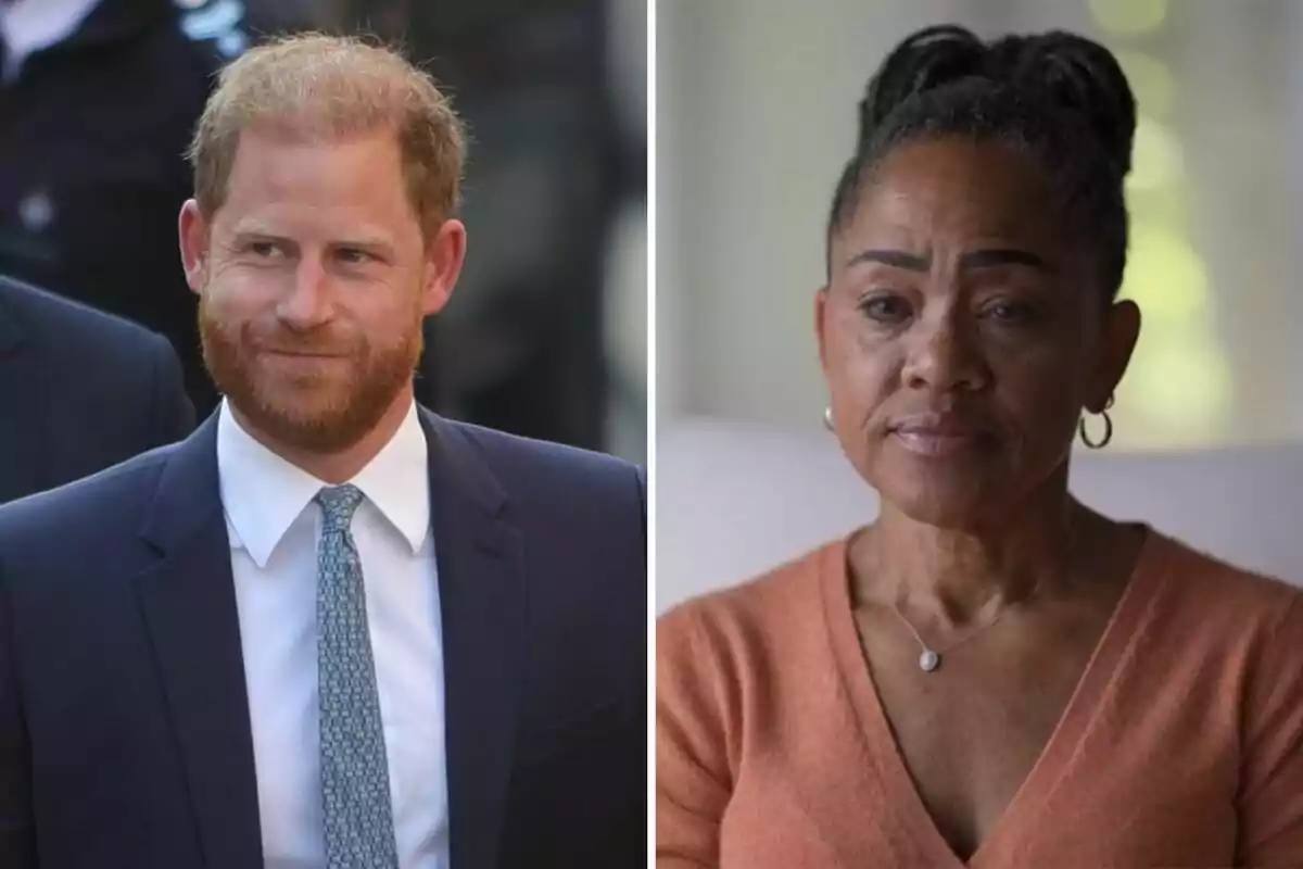 Prince Harry and Doria Ragland in a split image, one on the left in a suit and tie and the other on the right in an orange sweater with hair tied back. Prince Harry and Doria Ragland in a split image, one on the left in a suit and tie and the other on the right in an orange sweater with hair tied back.