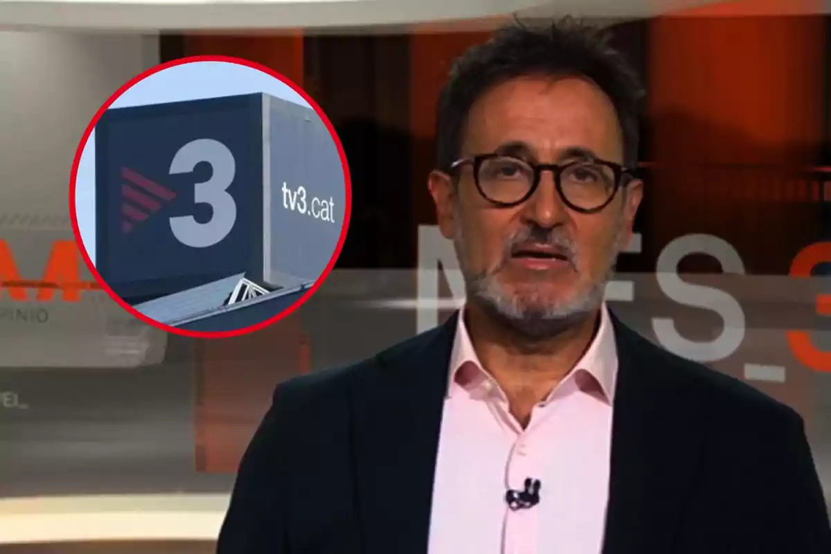 Un home amb ulleres i barba apareix en un programa de televisió, amb el logotip de TV3 en un requadre vermell al costat.