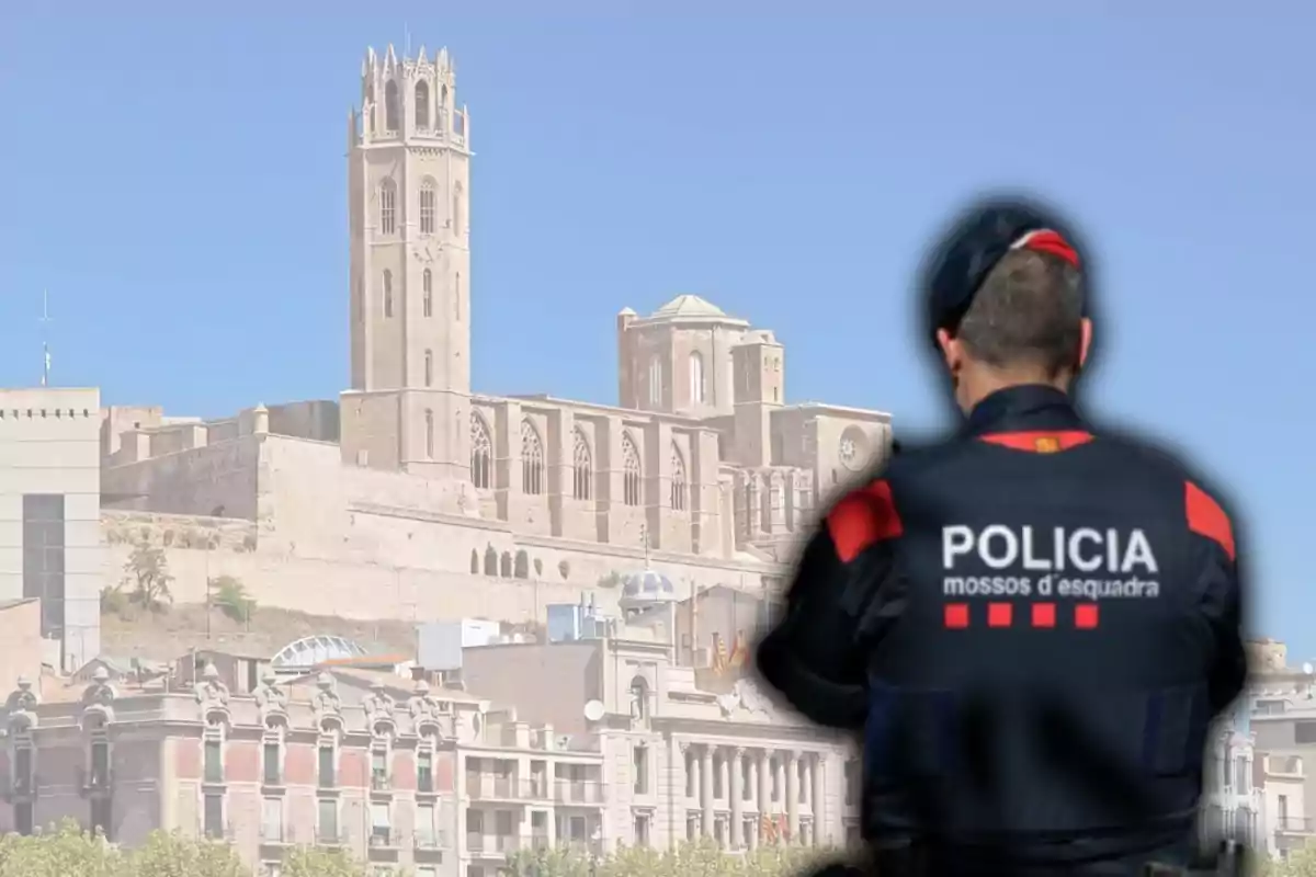 Un agent dels Mossos d'Esquadra i la ciutat de Lleida