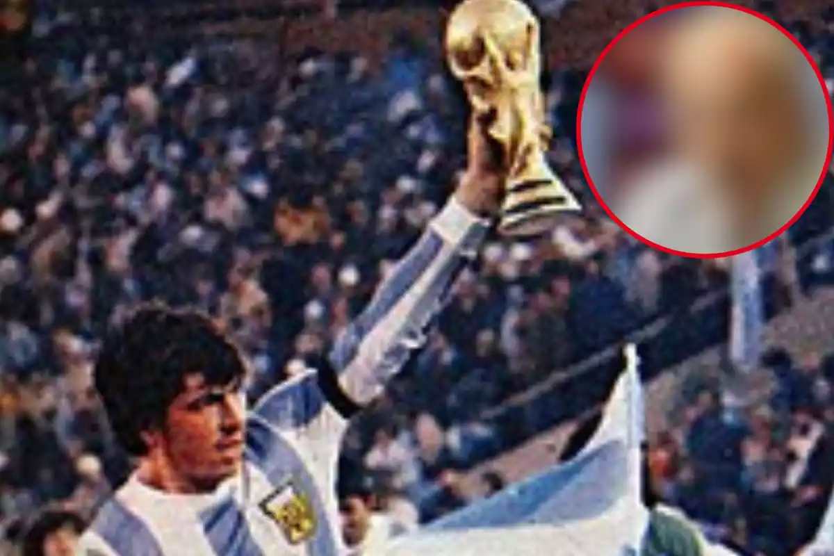 Muntatge amb Mario Kempes amb la selecció argentina i un cercle difuminat a dalt a la dreta