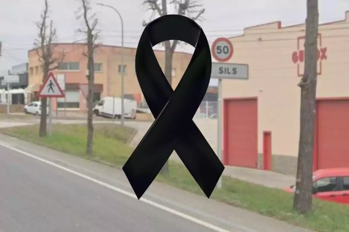 Llaç negre de dol sobre un carrer a l’entrada d’un poble anomenat Sils