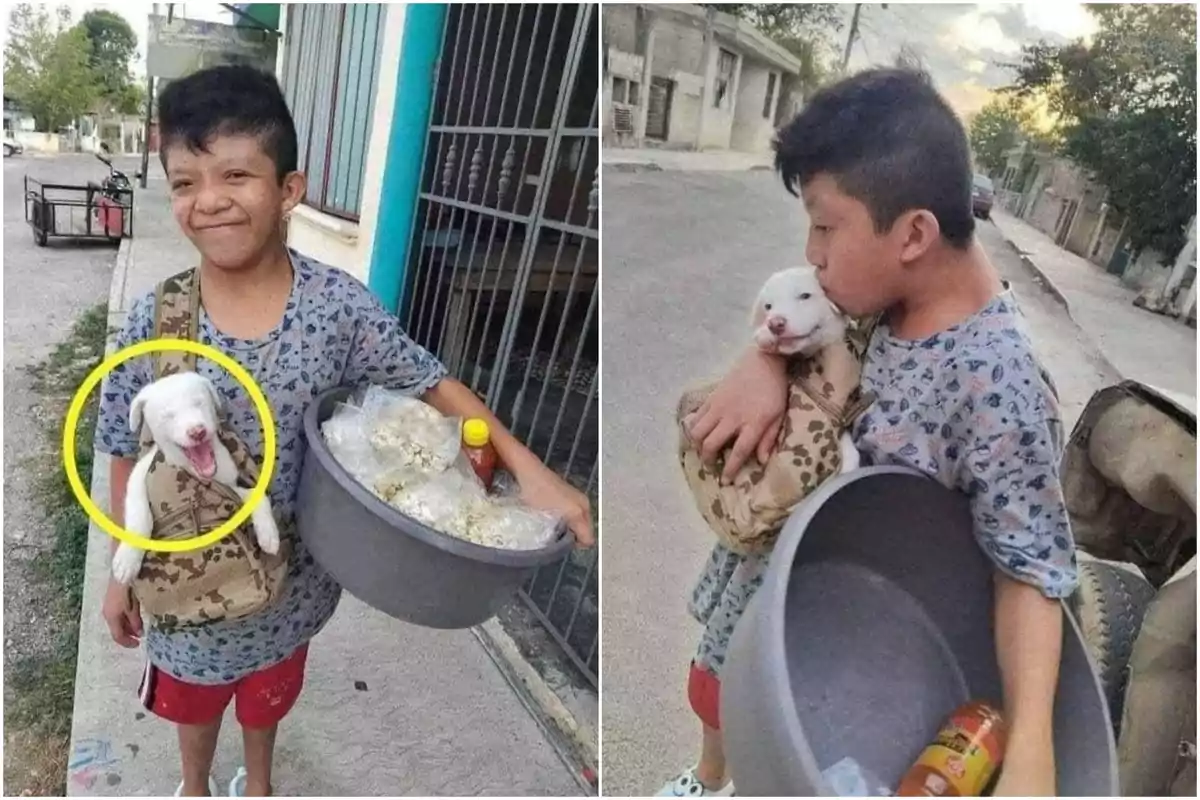 Nen venent crispetes per donar menjar al seu gos