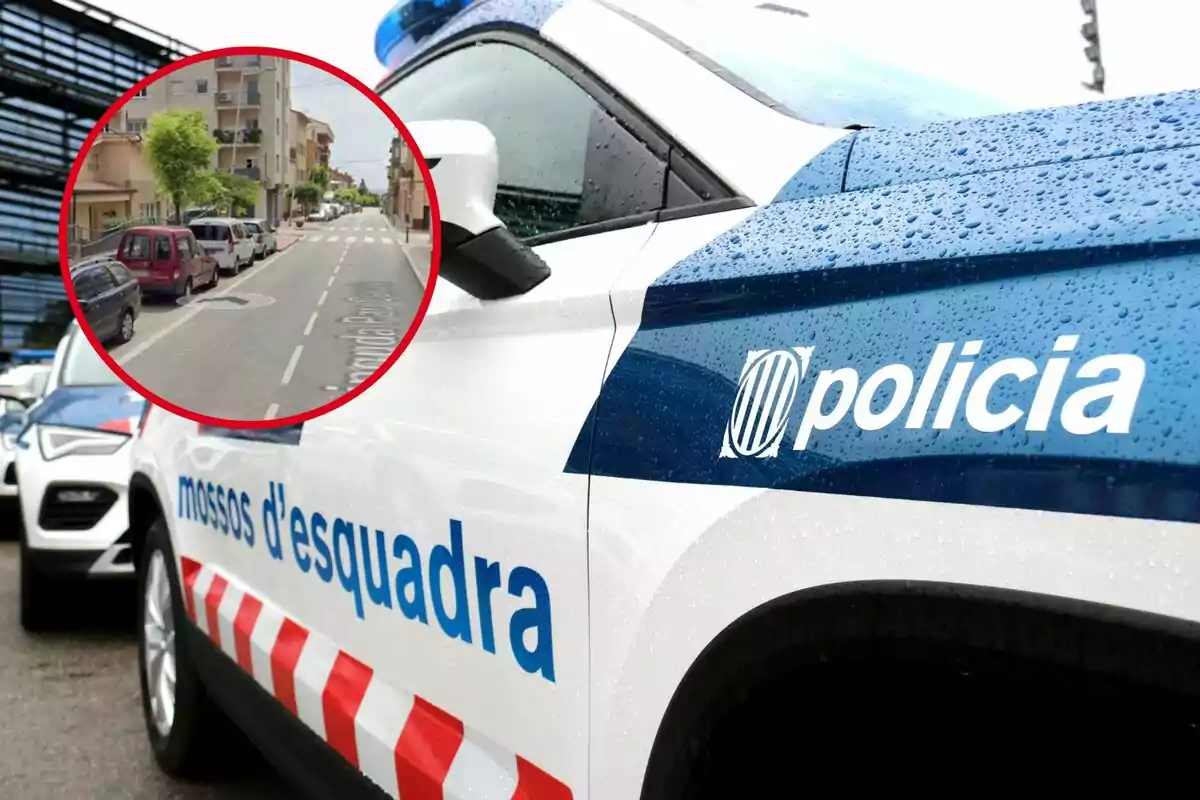 Un cotxe dels Mossos d'Esquadra amb un cercle que mostra un carrer.