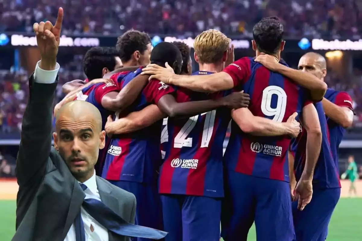 Pep Guardiola i jugadors del Barça celebrant un gol