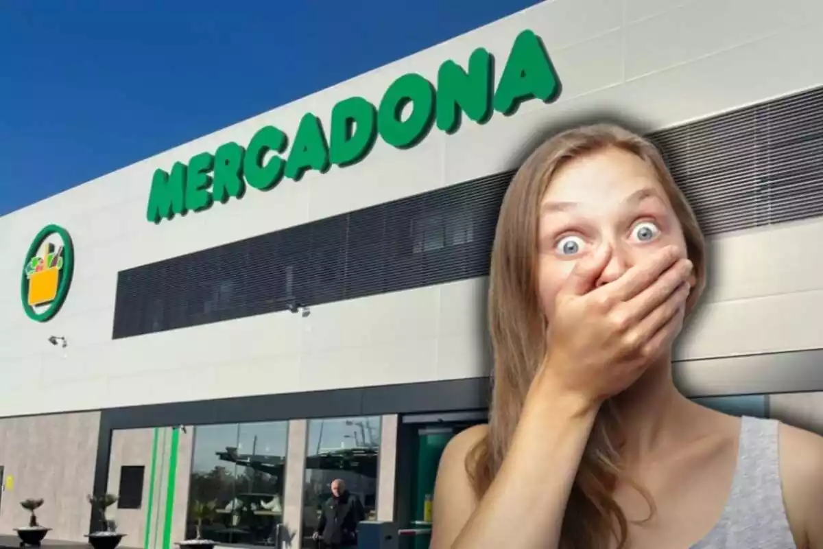 Establiment de Mercadona amb una dona tapant-se la boca amb cara de sorpresa