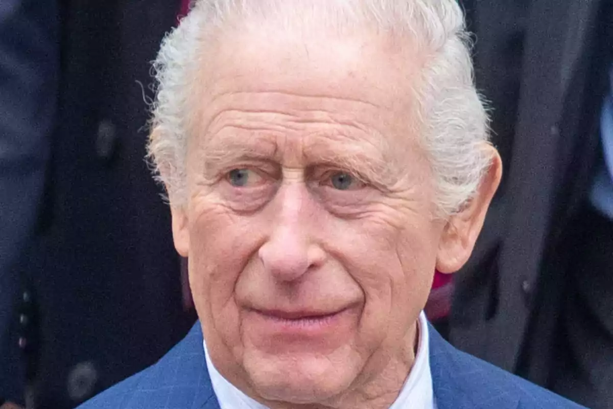 Close-up of Charles III in a blue suit Close-up of Charles III in a blue suit