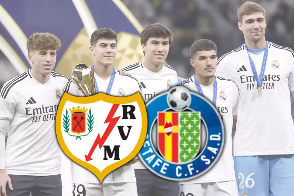 Escuts del Rayo Vallecano i del Getafe i jugadors de la pedrera que van anar a la Intercontinental amb el primer equip