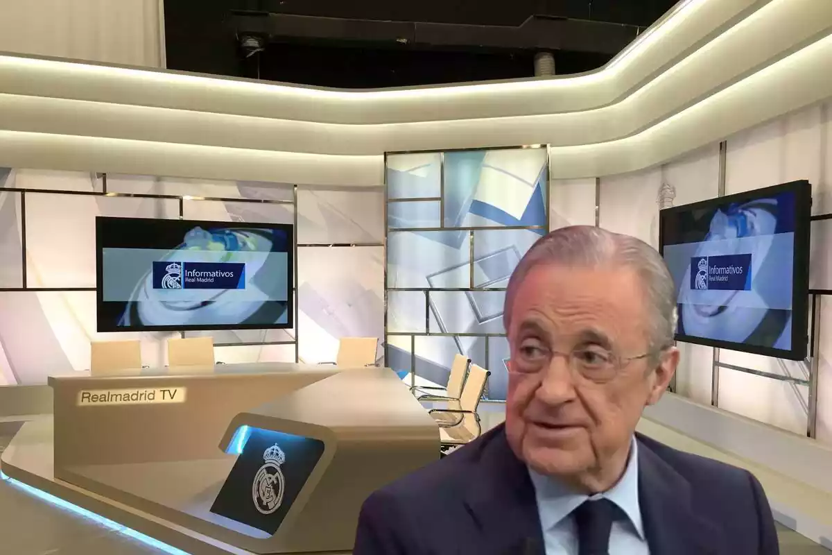 Estudi de Reial Madrid Televisió amb foto de Florentino Pérez
