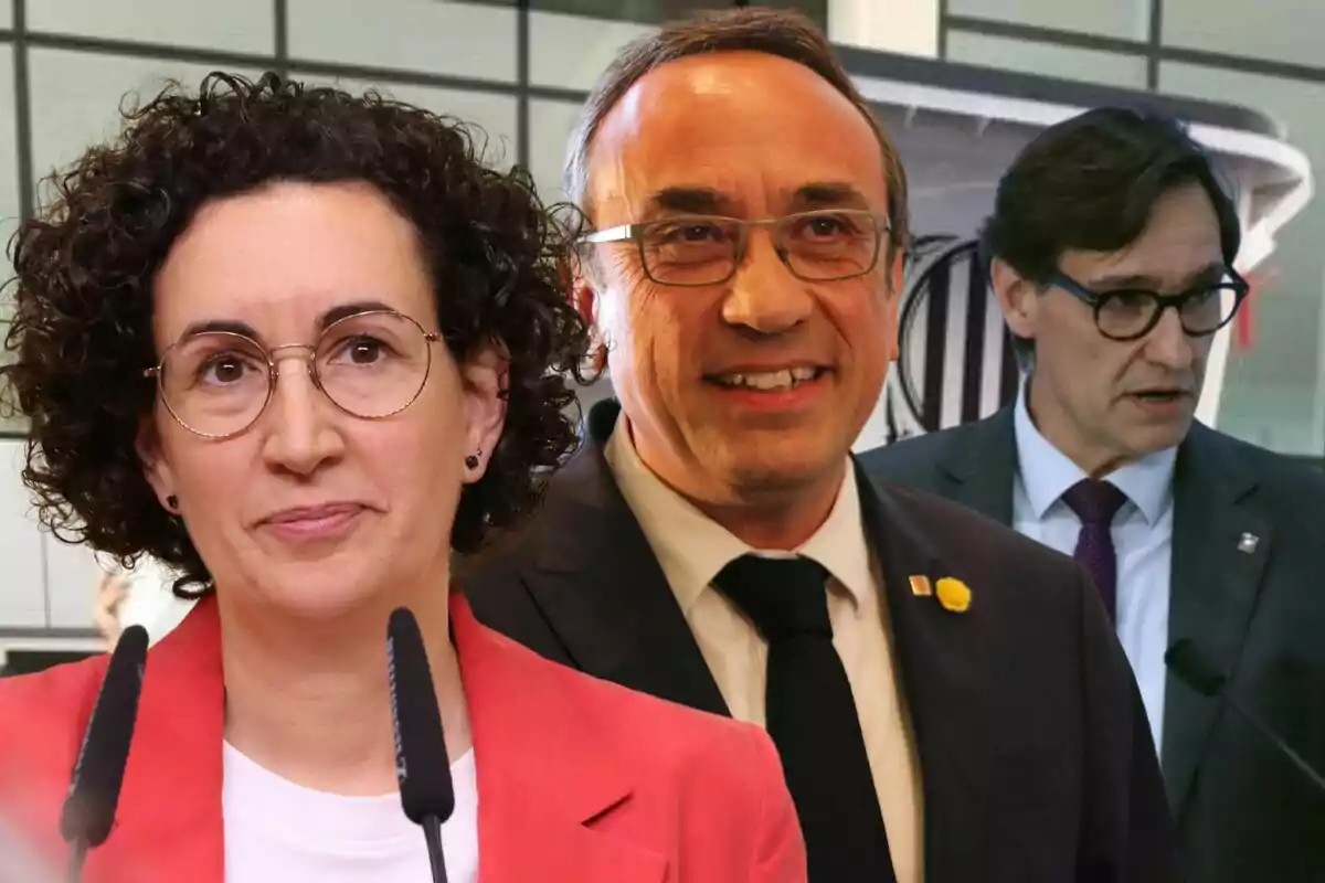 Tres persones amb ulleres en un entorn professional.