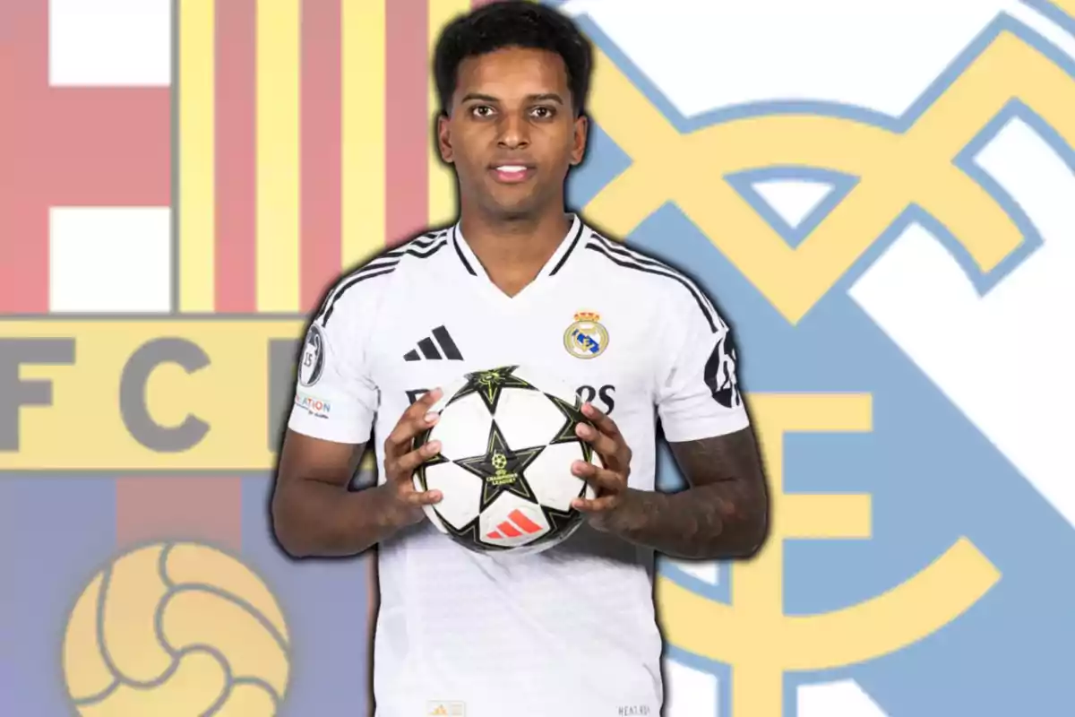 Rodrygo Goes i els escuts de Barça i de Reial Madrid