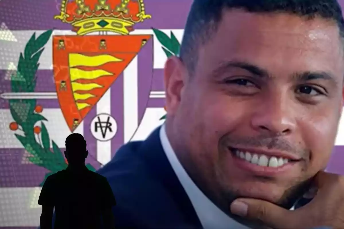 Muntatge amb la foto de Ronaldo, president del Reial Valladolid, i una ombra negra a baix a l'esquerra