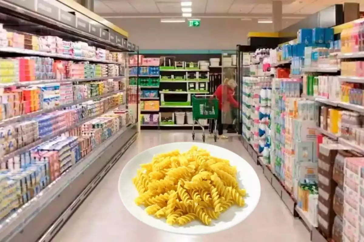 Supermercat Mercadona i un plat de pasta