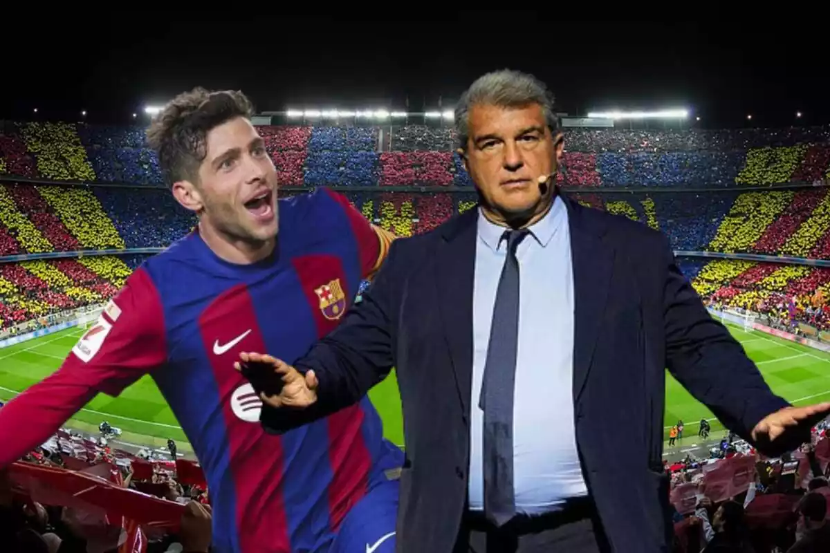 Sergi Roberto i Joan Laporta al Camp Nou