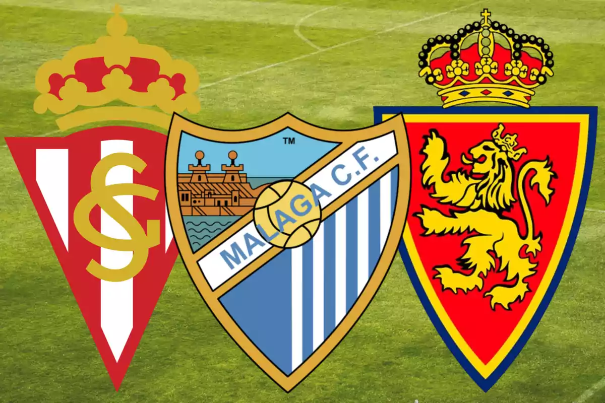 Escuts dels equips de futbol Sporting de Gijón, Màlaga CF i Reial Saragossa