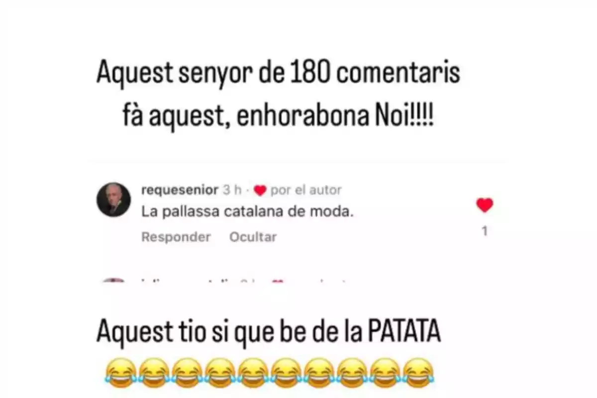 Un comentario en catalán sobre una persona con emojis de risa al final.