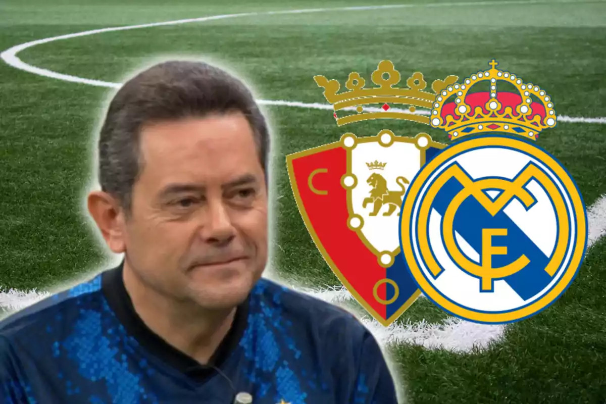 Tomás Roncero y los escudos de fútbol Osasuna y Real Madrid