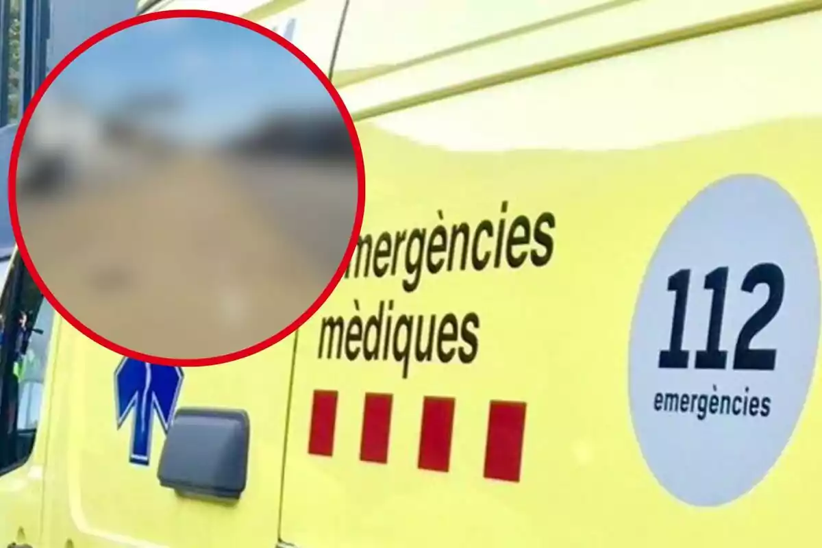 Ambulancia amarilla con la inscripción "emergències mèdiques" y el número de emergencia 112.