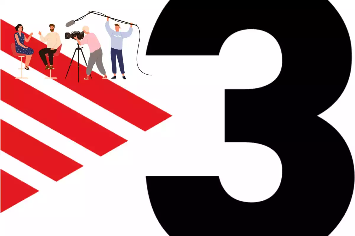 Muntatge amb una imatge del logotip de TV3. A la dreta una emoticona amb uns presentadors de televisió