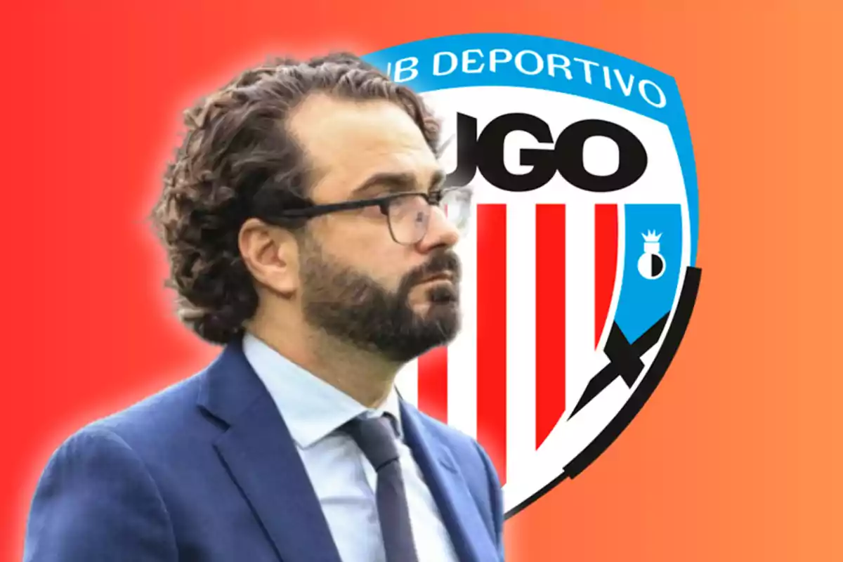 Víctor Orta y el escudo del CD Lugo