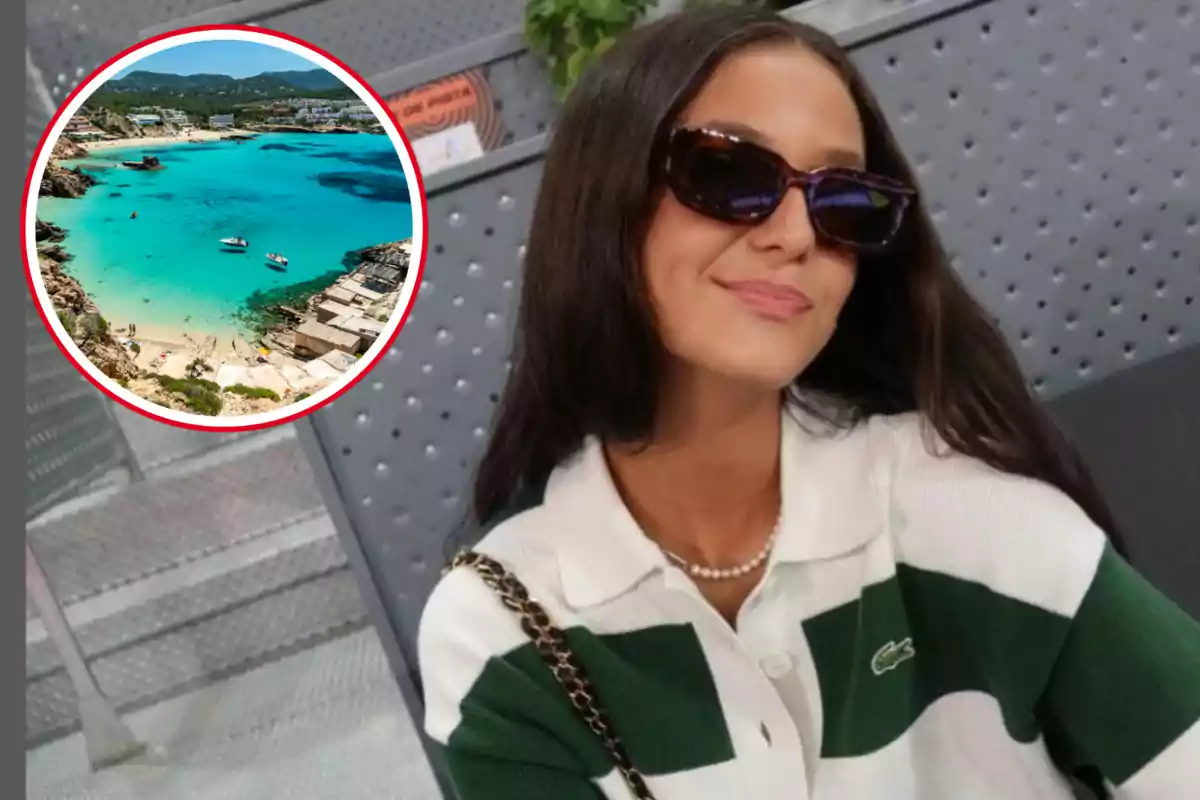 Muntatge amb una imatge de Victoria Federica durant un reportatge. A l´esquerra una imatge d´una platja d´Eivissa