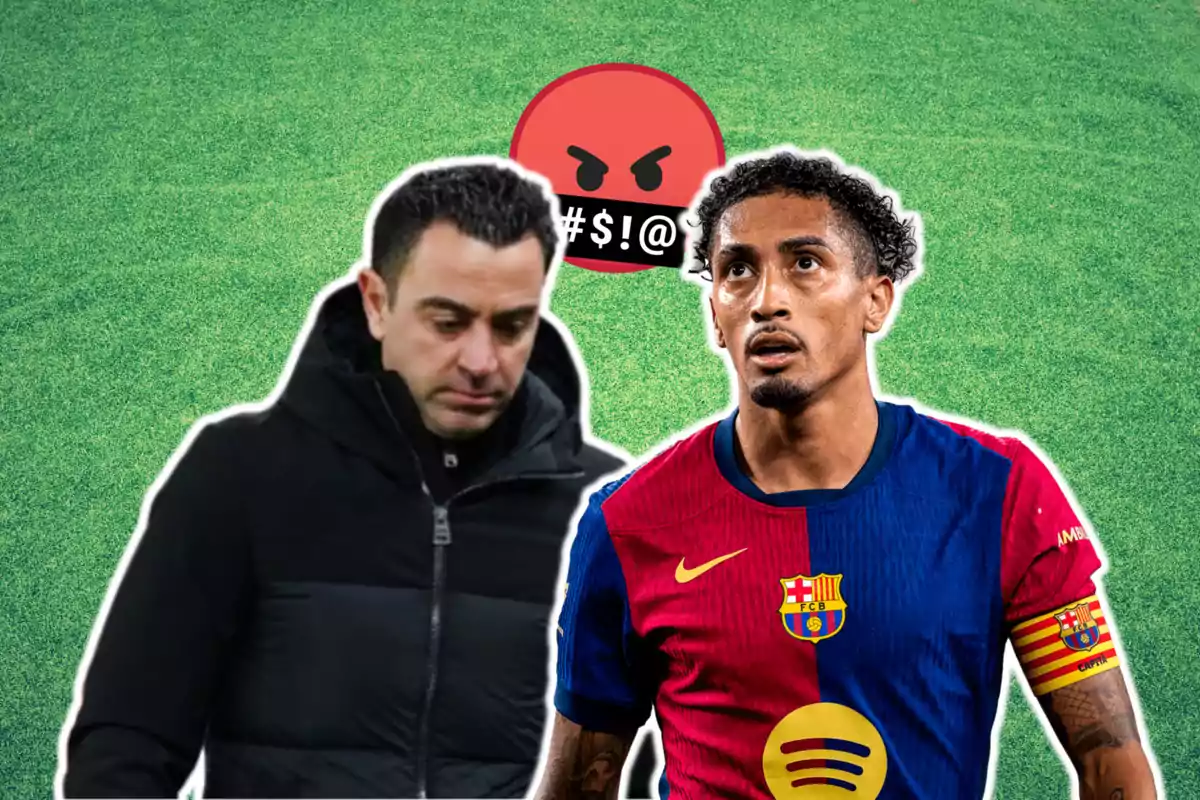 Raphinha carrega contra Xavi Hernández