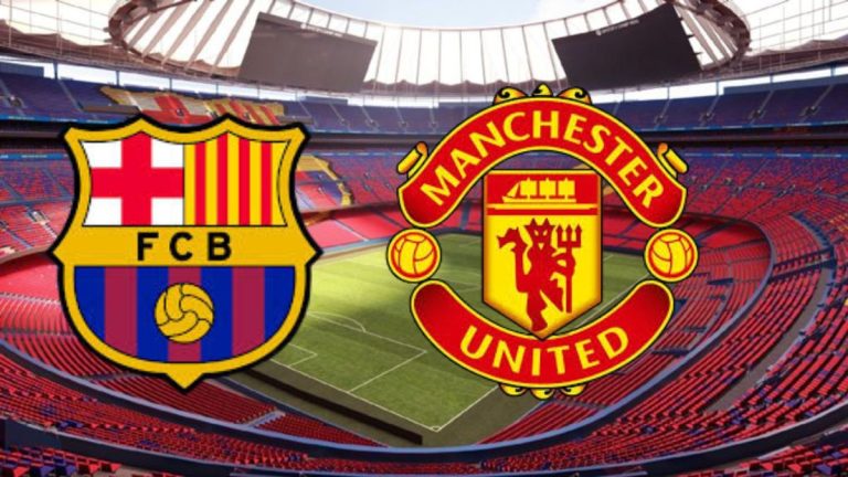 Muntatge en que es veu el Camp Nou i els escuts del Barça i el Manchester United