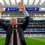 Muntatge en què es veu el president del Real Madrid al Bernabeu