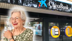 Una persona espera a cobrar la seva pensió a Caixabank